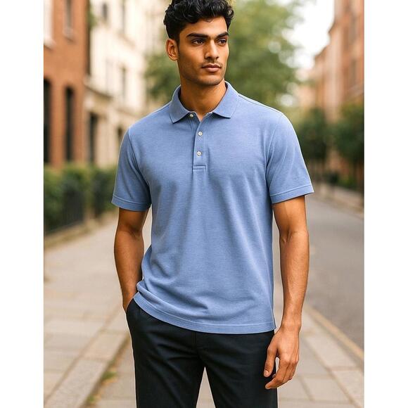 Club Room Men’s Medium Stretch Short Sleeve Polo Shirt Blue UPF 50+ NWT - Picture 1 of 7